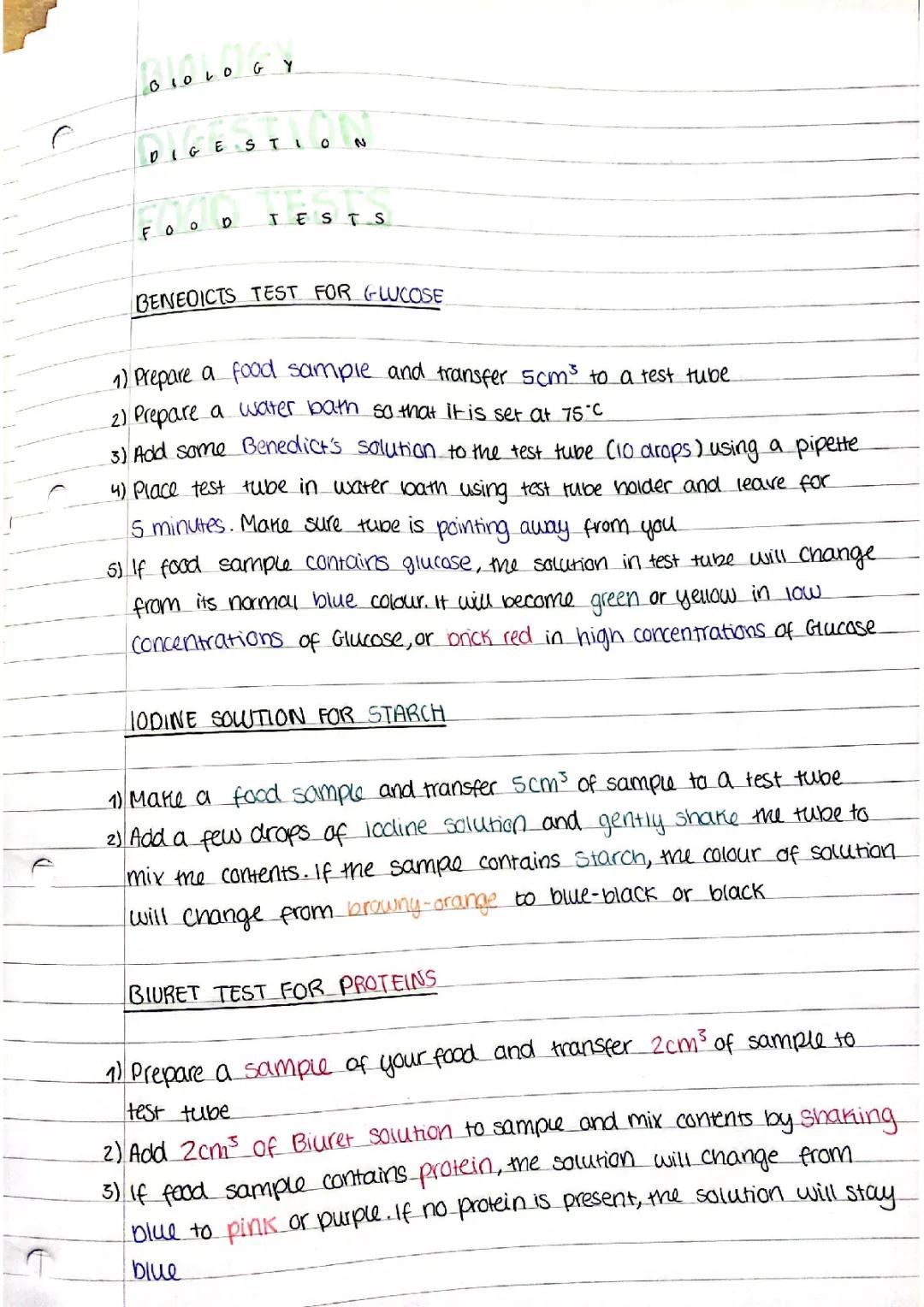 BIOLOGY - food tests