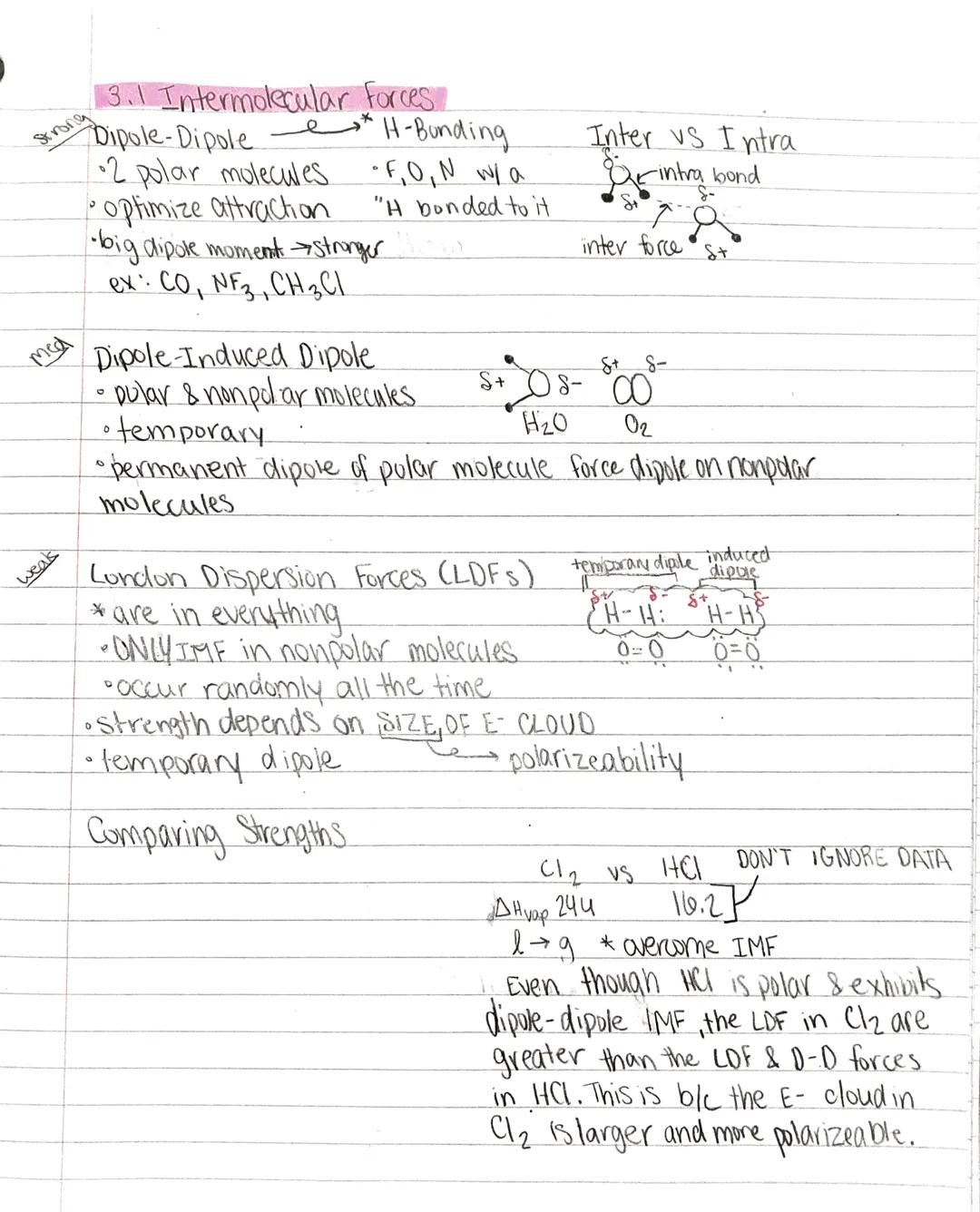 13.1 Intermolecular forces
-Dipole-Dipole ** H-Bunding
•2 polar molecules.
•F₁0, N wa
optimize attraction
"H bonded to it
Strong
weaks
J
·bi