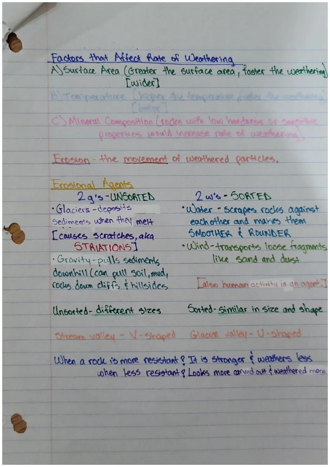 Weathering & Erosion Review Sheet
Physical Weathering- the breakdown of rock into smaller
pieces with NO CHANGE in the chemical composition
