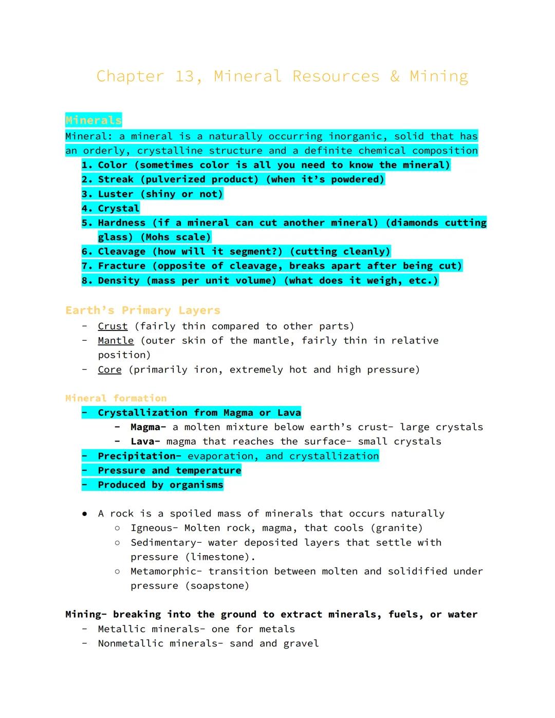 Exploring Minerals and Mining Methods
