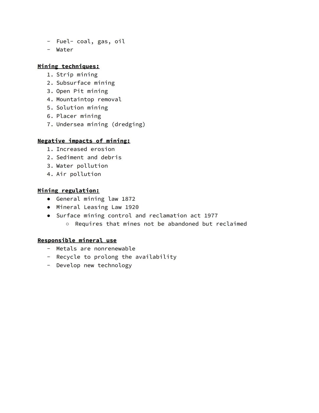 # Chapter 13, Mineral Resources & Mining
Minerals
Mineral: a mineral is a naturally occurring inorganic, solid that has
an orderly, crysta