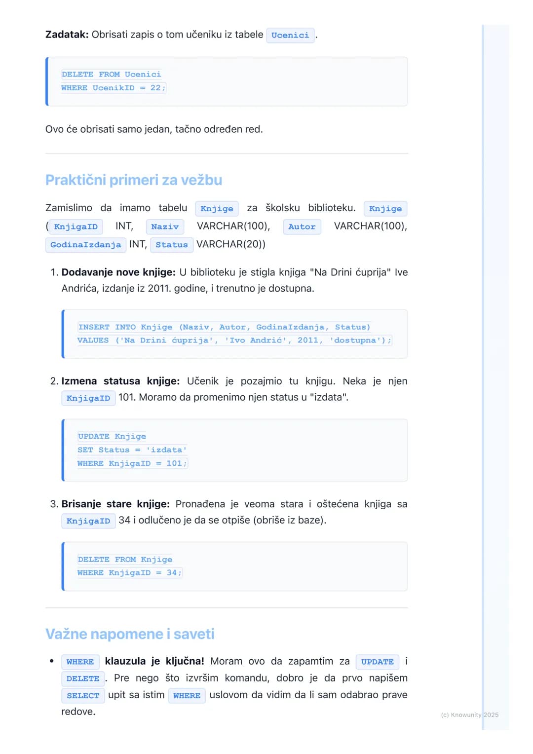 # SQL - upiti za manipulaciju
podacima (INSERT, UPDATE,
DELETE)
Uvod u manipulaciju podacima
Ovo su komande kojima menjamo podatke unutar