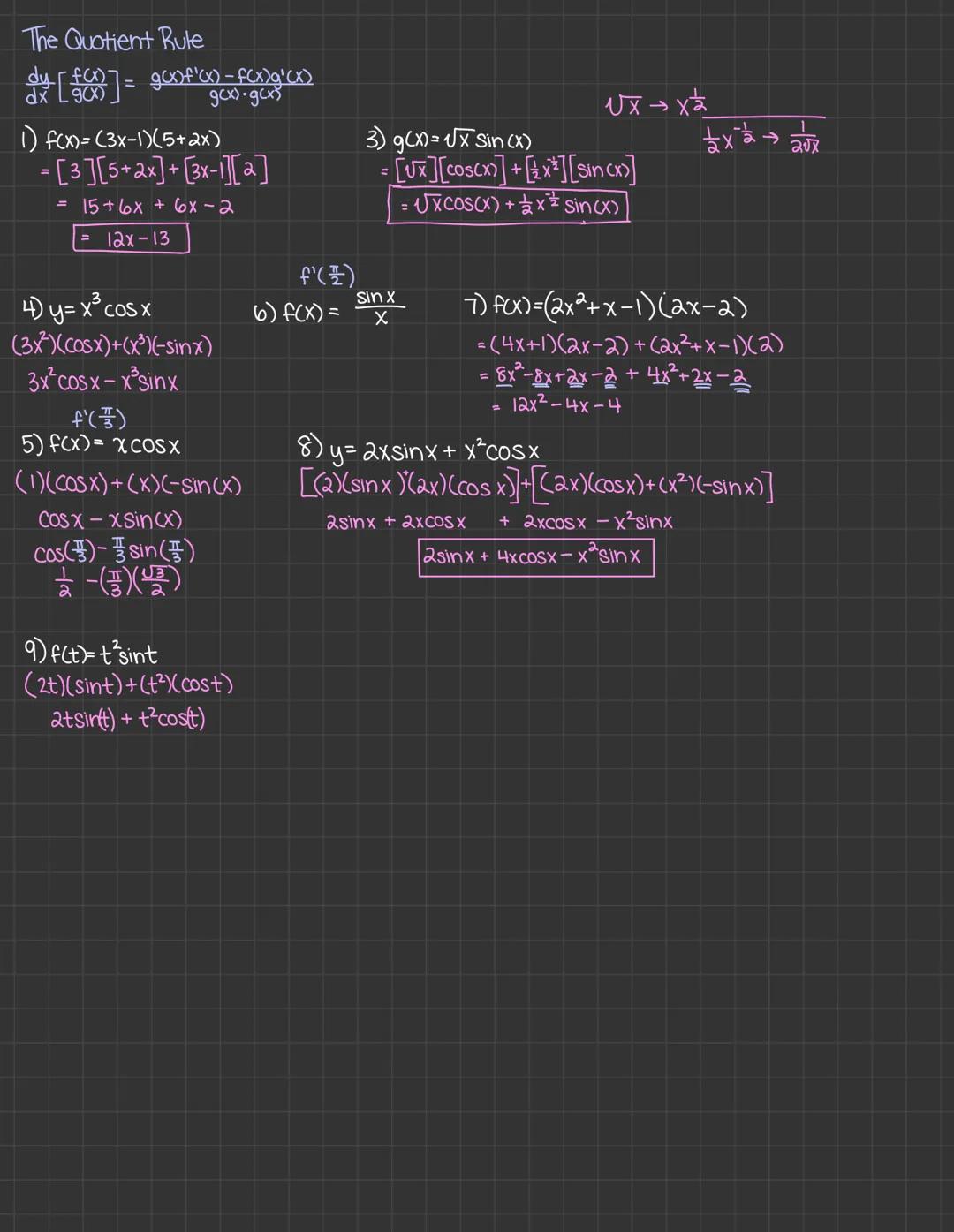 5) f(x)=$\sqrt{x}$+4 $\rightarrow$ (x+4)$^{1/2}$$\rightarrow$ $^{1/2}$(x+4)$^{-1/2}$$\rightarrow$ $^{1/2}$$\frac{1}{2\sqrt{x}}$+4
Lesson 2.