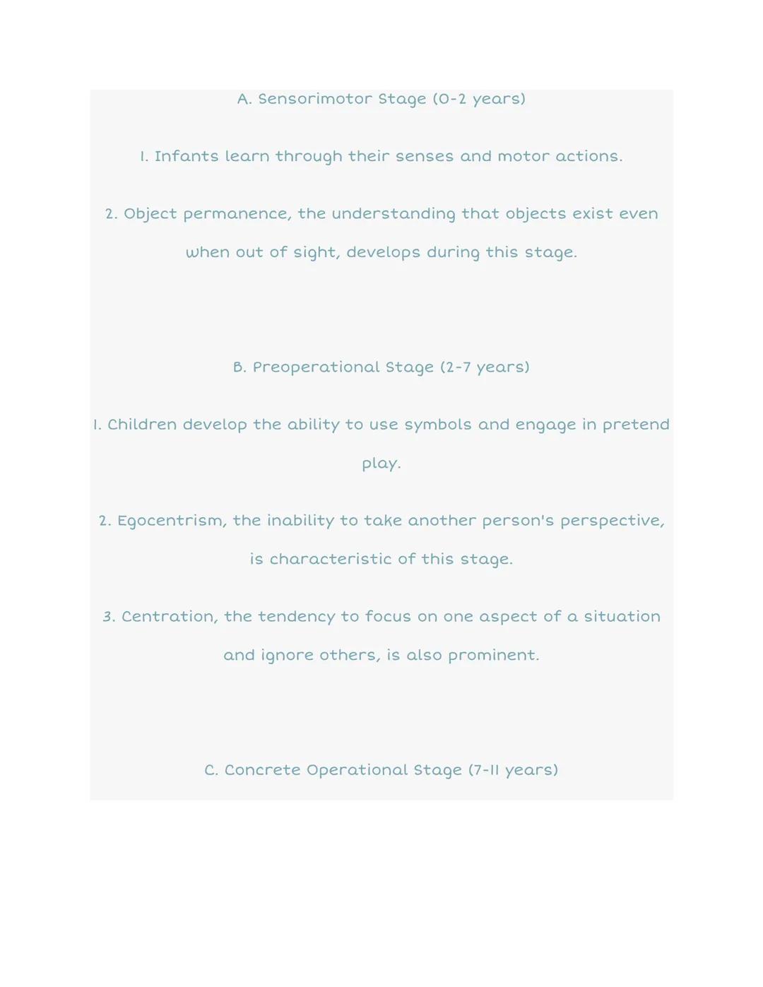 6.3 Cognitive Development in Childhood
COGNITIVE DEVELOPMENT
SENSORIMOTOR
BIRTH - 2 YEARS
PREOPERATIONAL
2-7 YEARS
W
CONCRETE
OPERATIONAL
7-