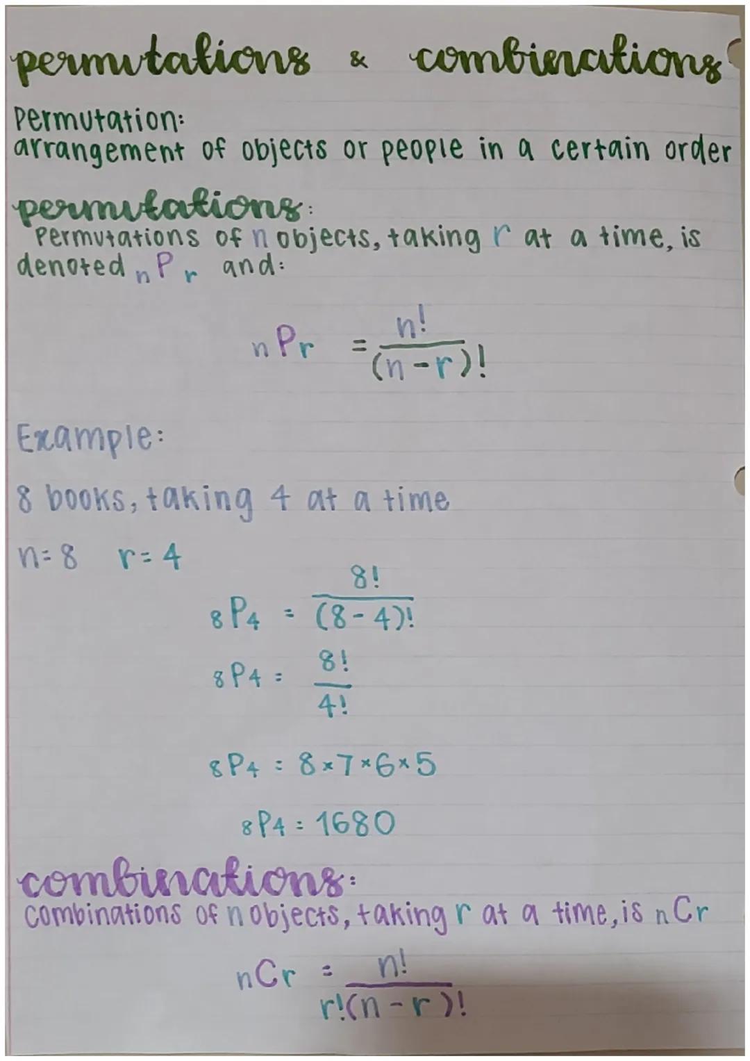 # permutations & combinations
Permutation:
arrangement of objects or people in a certain order
permutations:
Permutations of n objects, ta