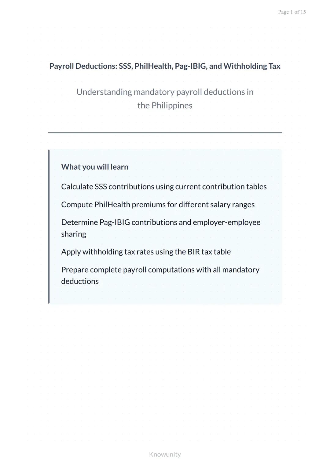 Payroll Deductions: SSS, PhilHealth, Pag-IBIG, and Withholding Tax
