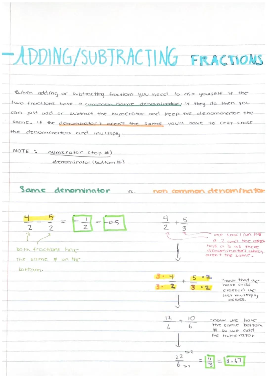 Adding and Subtracting Fractions with Different Denominators