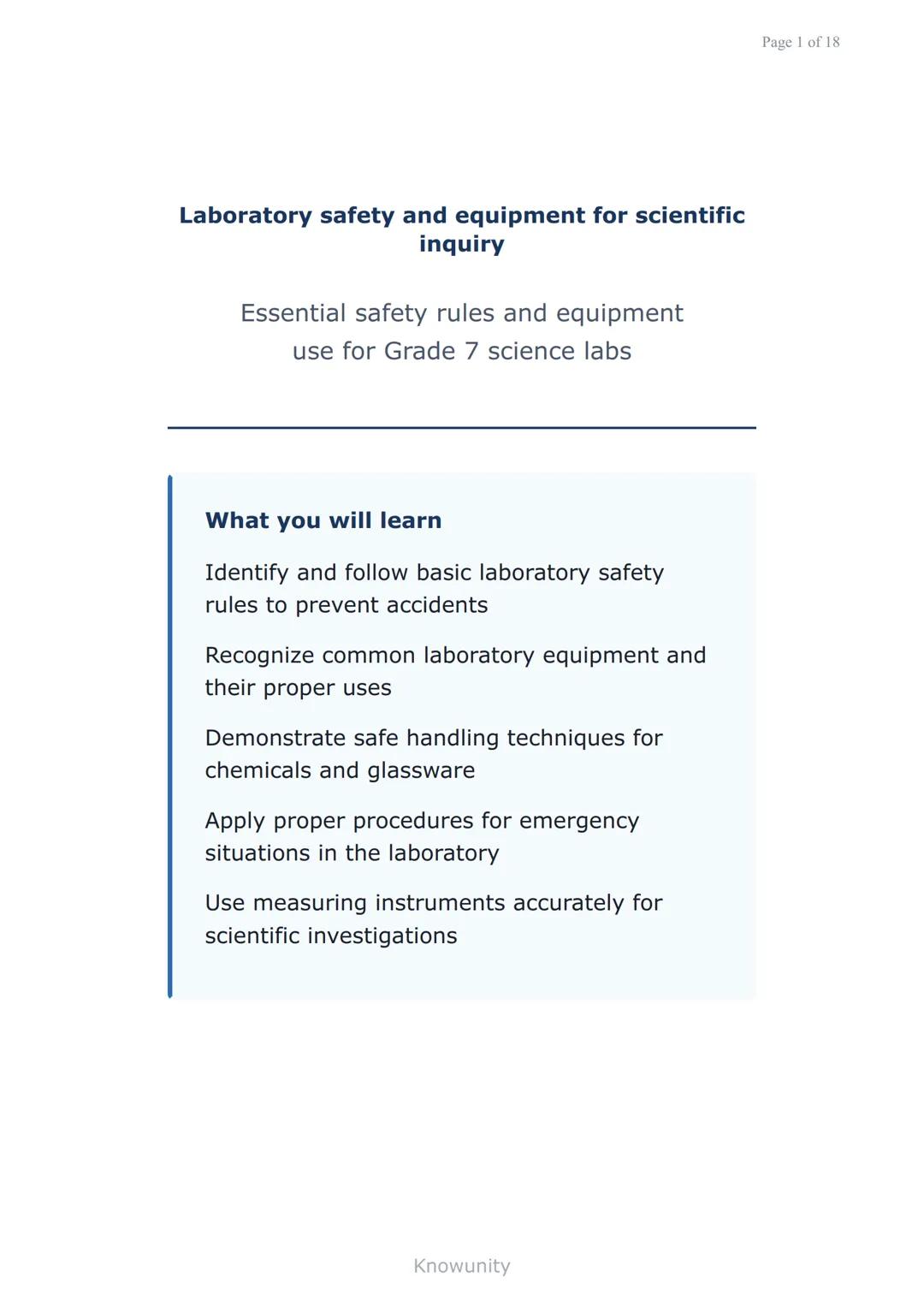 Laboratory safety and equipment for scientific inquiry