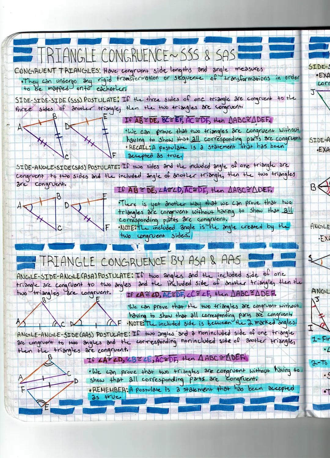 in order
to the
- are
riangles
- two
3+ all
the
"K
without
congruent SIDE-ANGLE-SIDE (SAS) POSTULATE: Two sets of sides and one set of angle