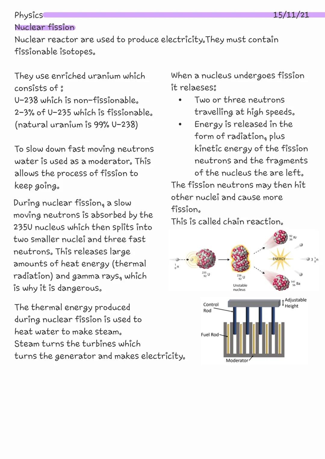 Physics
Nuclear fusion
Nuclear fusion involves two atomic nuclei joining to make a larger
nucleus. Energy is released when this happens.
Two