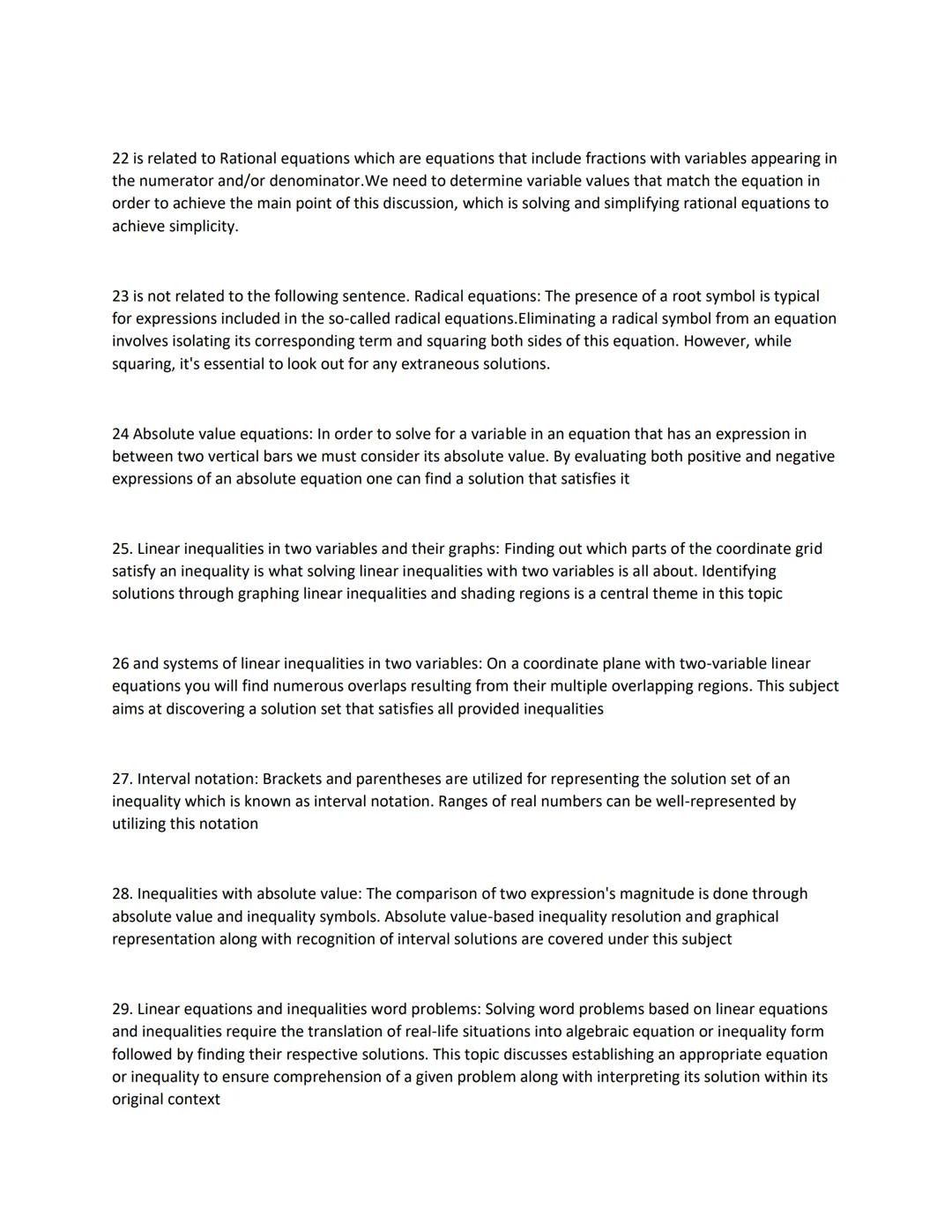 The second topic focuses on Linear Equations and Inequalities within Algebra. To be proficient in Algebra
one must understand fundamental co