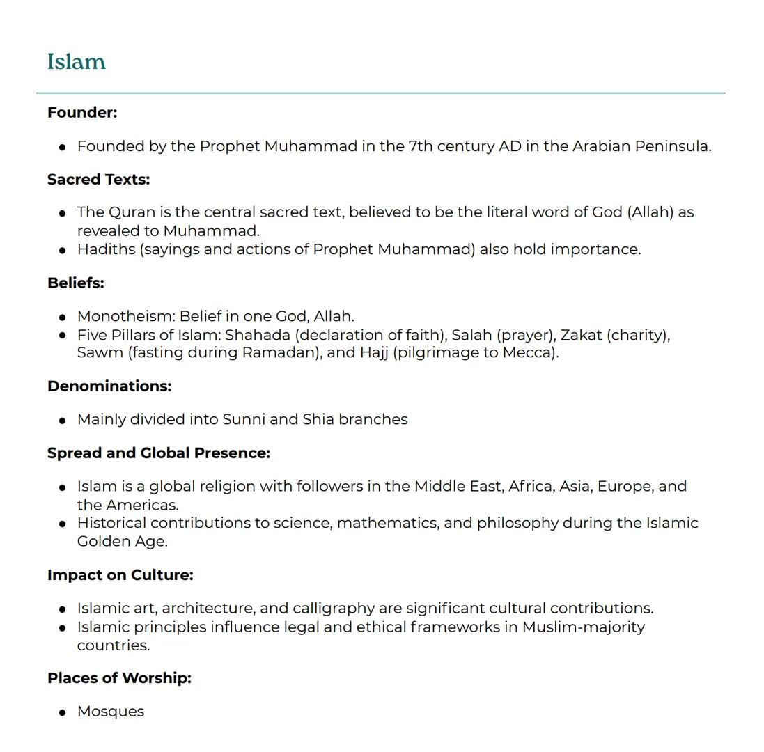 AP Human Geography
# Religion Test - Second
# 9 Weeks
Religion: Geographers recognize that religions are essential to understanding the sp