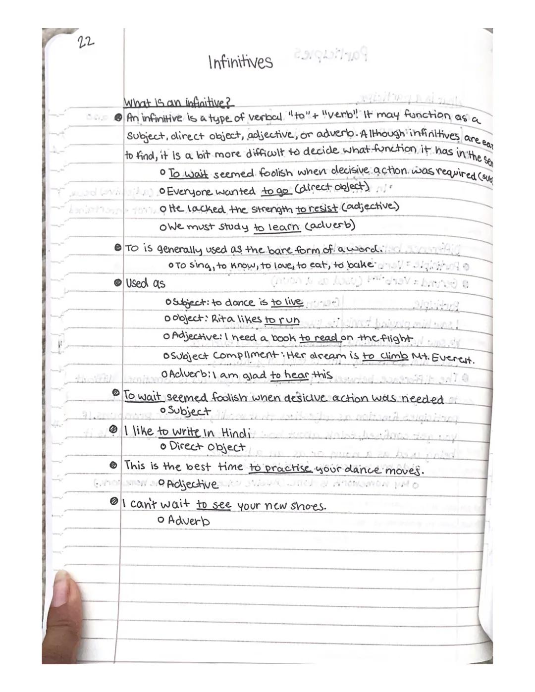 22
Infinitives ५०१
What is an infinitive?
... An infinitive is a type of verbal "to" + "verb! It may function as a
Subject, direct object,