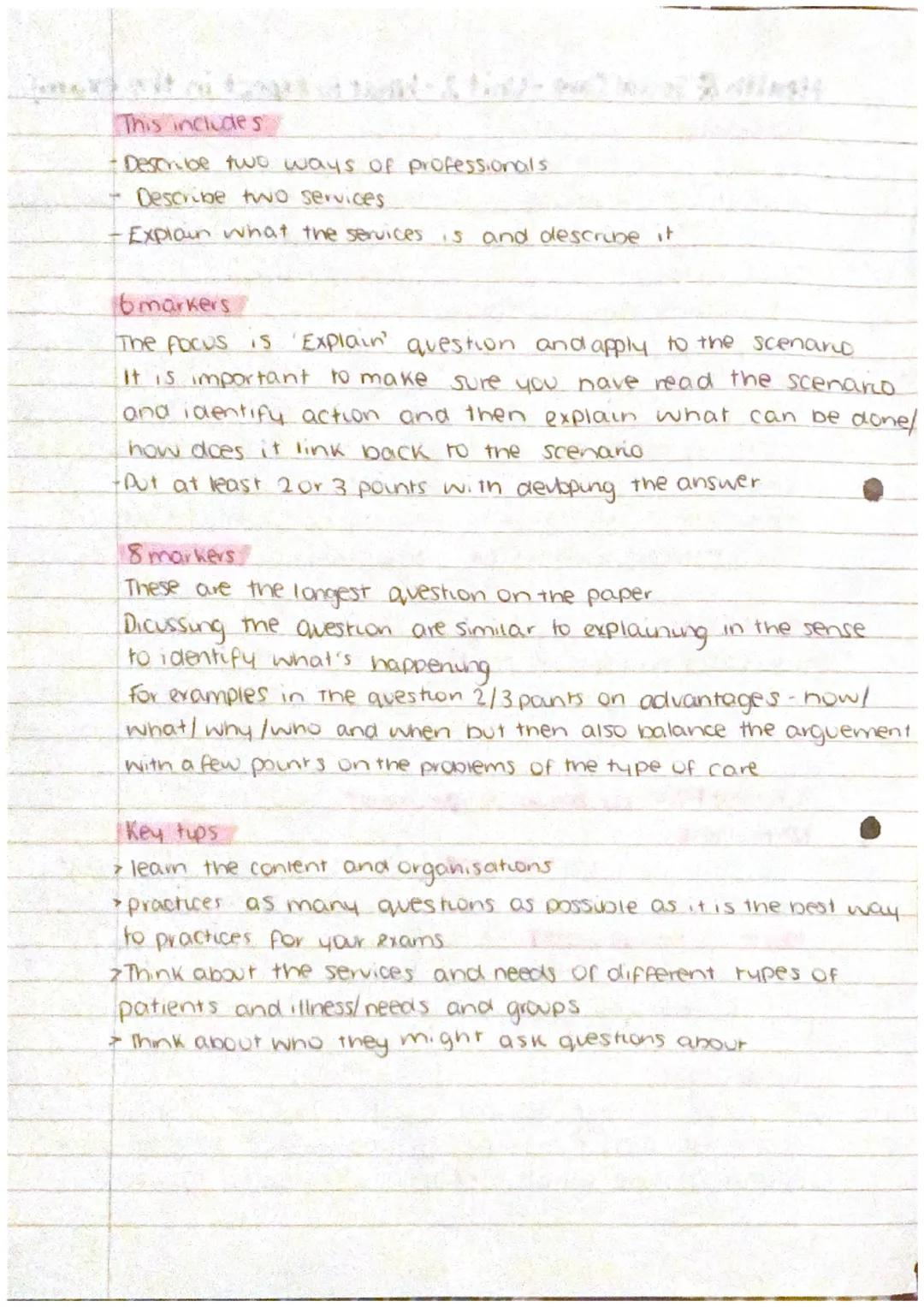 Health & Social Care - Unit 2-What to expect in the exam!
Section A
-key roles in healthcare
-Different types of setting
-Responsibilites i