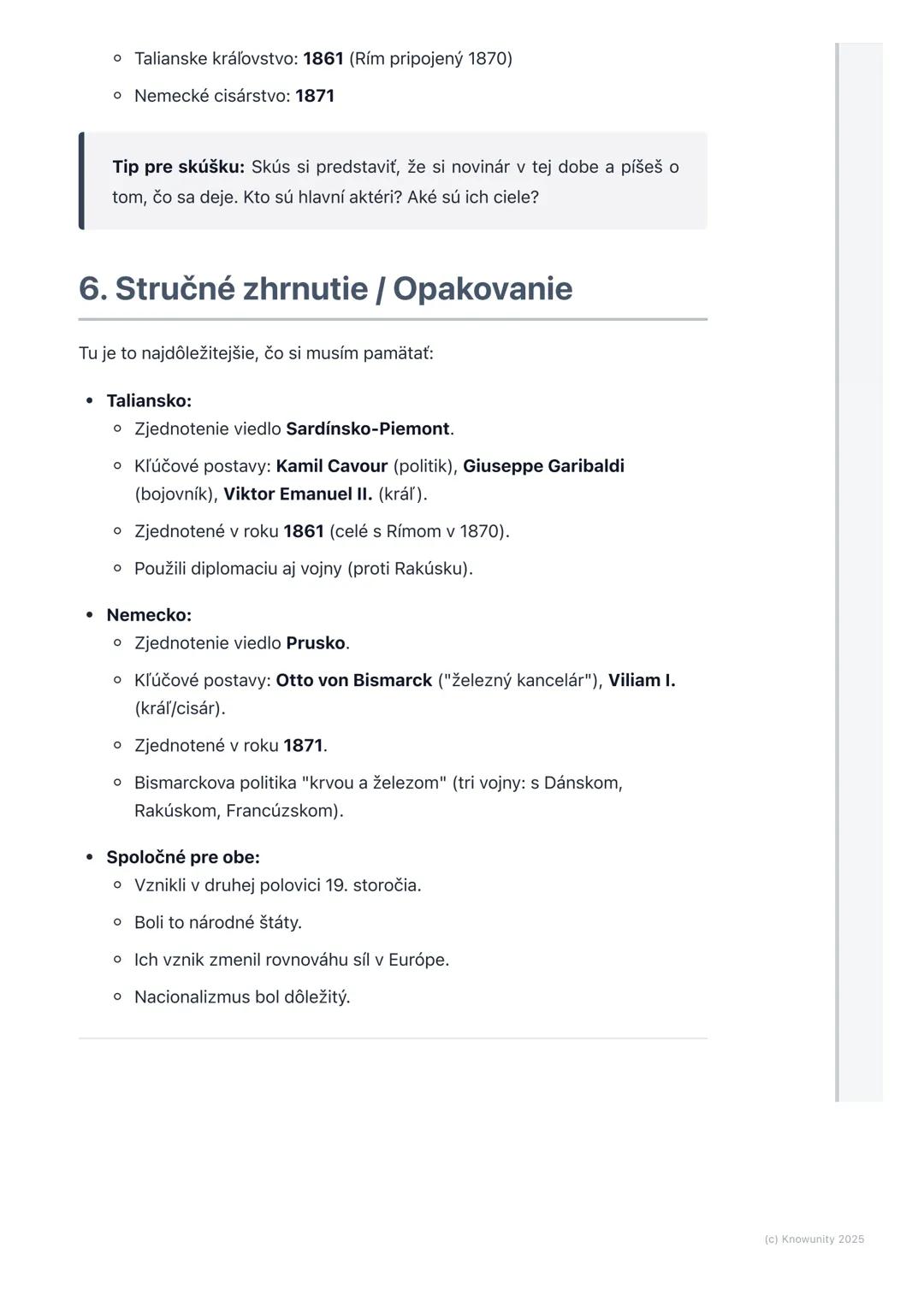 # Zjednotenie Talianska a
Nemecka
1. Prehľad - Zjednotenie Talianska a
Nemecka
Ahojte! Dnes si zopakujeme, ako sa v druhej polovici 19. st