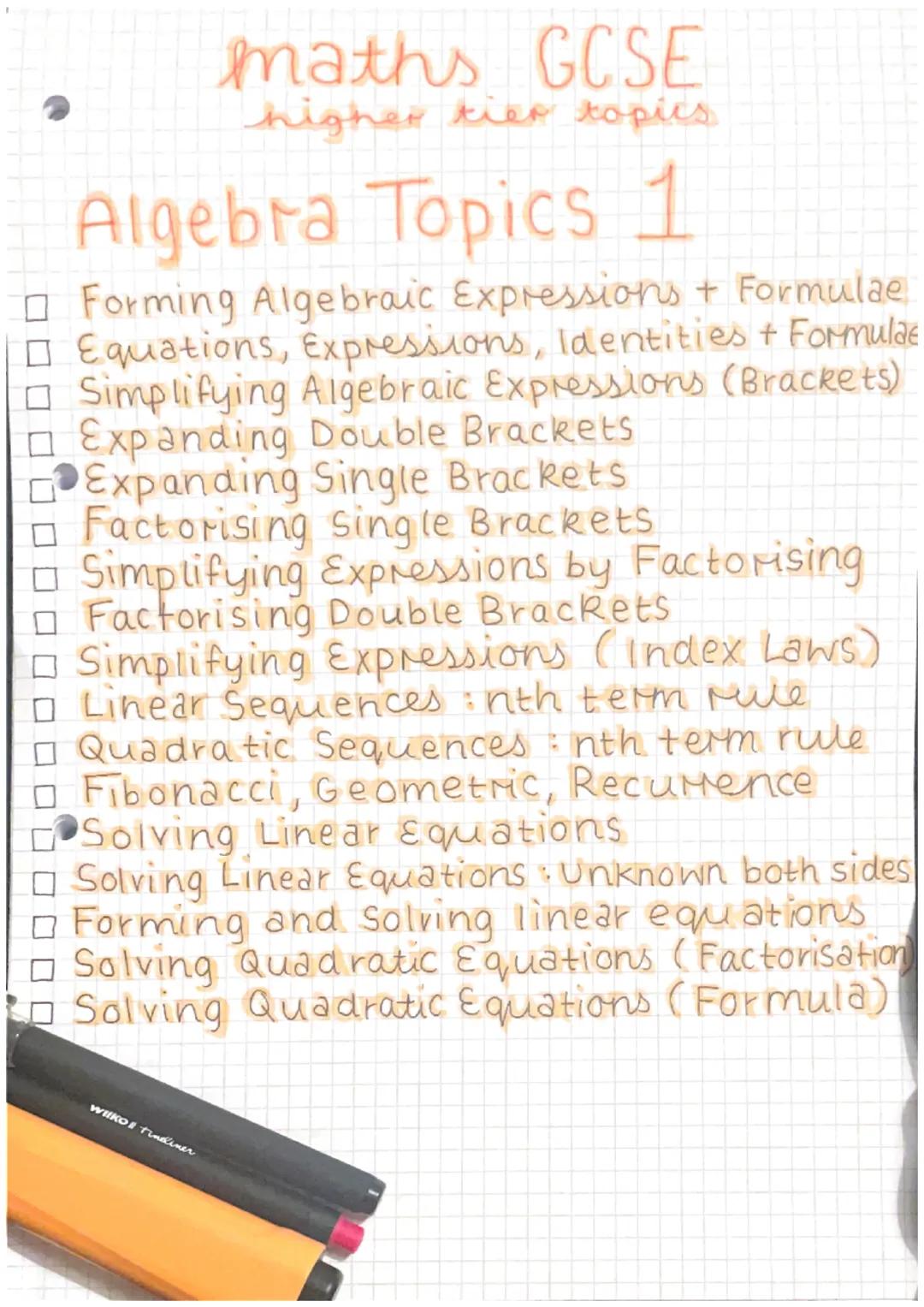 maths GCSE
higher tier topics
Algebra Topics 1
Forming Algebraic Expressions + Formulae
โก Equations, Expressions, Identities + Formulae
Simp