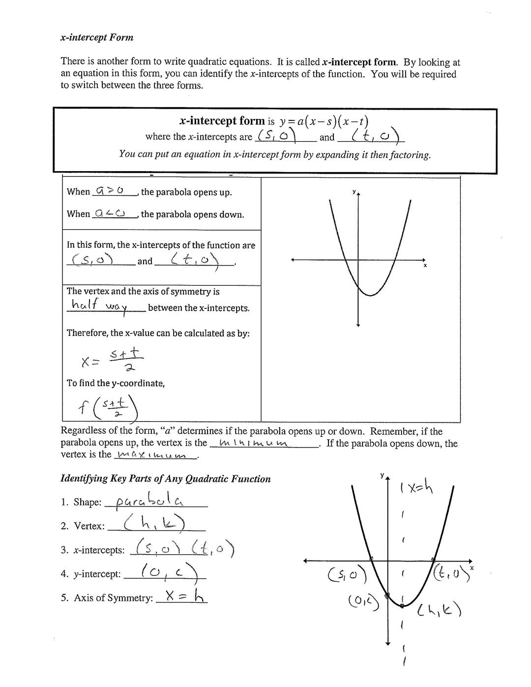 Section 2.2: Characteristics of Quadratic Functions
Vertex form is y = a(x-h)²+k where the vertex is (h,k)
Also, the value of h tells us t