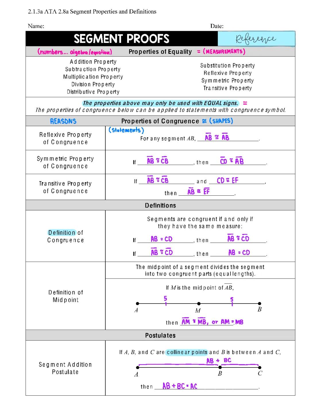 Segment Properties and Definitions