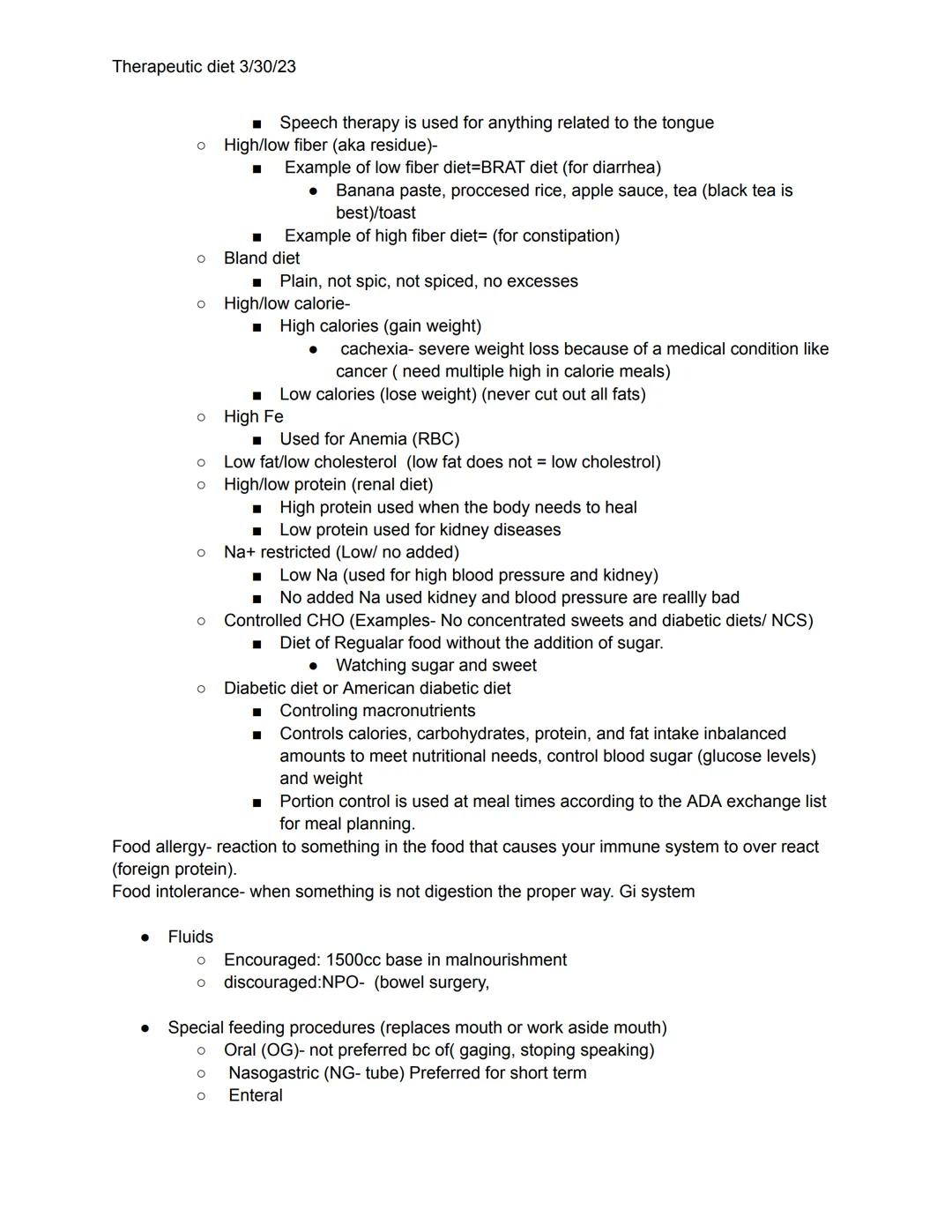 Therapeutic diet 3/30/23
● Therapeutic diets-
●
●
O
● Therapeutic diets are modified:
●
O controls the intake of certain foods, nutrients, c