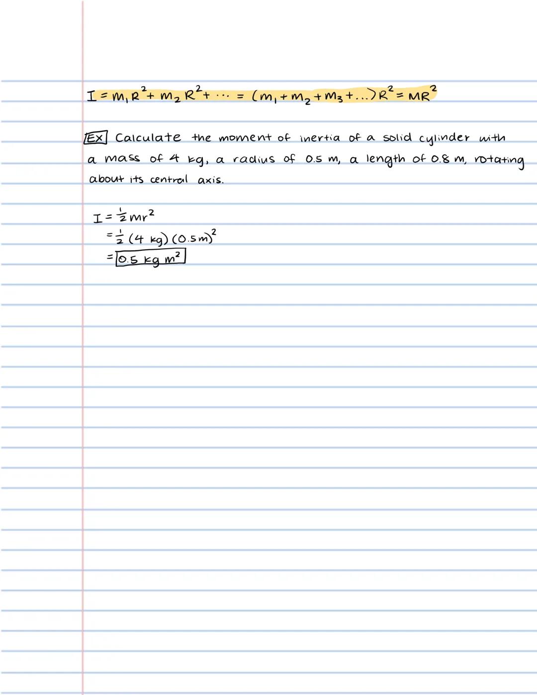 Moment of Inertia
Newton's 2nd Law for rotation:
ang. acceler.d= $\frac{T_{net}}{I}$ $\underset{inertia}{\leftarrow}$
common shapes
obje
