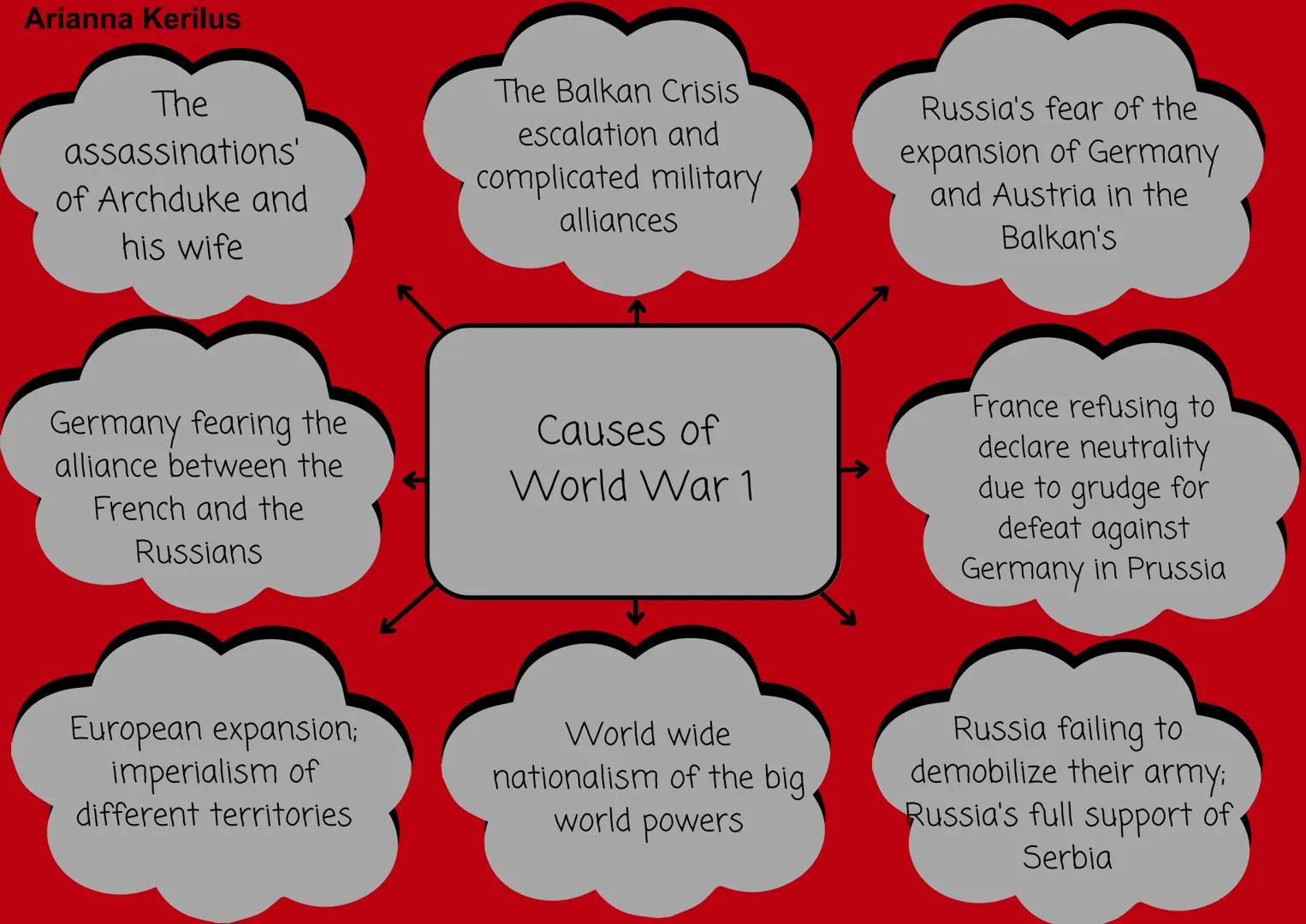Arianna Kerilus
The
assassinations'
of Archduke and
his wife
The Balkan Crisis
escalation and
complicated military
alliances
Russia's fea