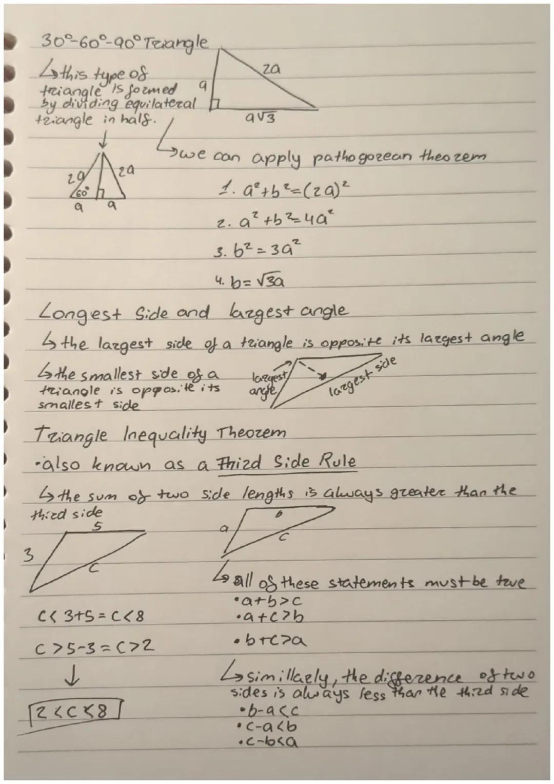 The Pythagorean theorem,
-Pythagorean theorem is used to find unknown side length
in a right triangle
4 longest side in right triangle is ca
