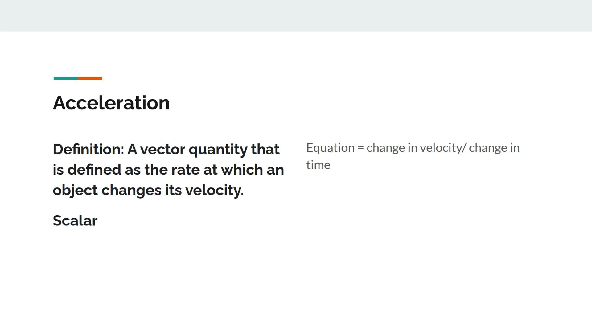1D-MOTION INFOGRAPHIC PROJECT
By: Chelsea Ngokwere Scalar
Definition: A number value of
magnitude only
Example: I rode my bike 12 mph on the
