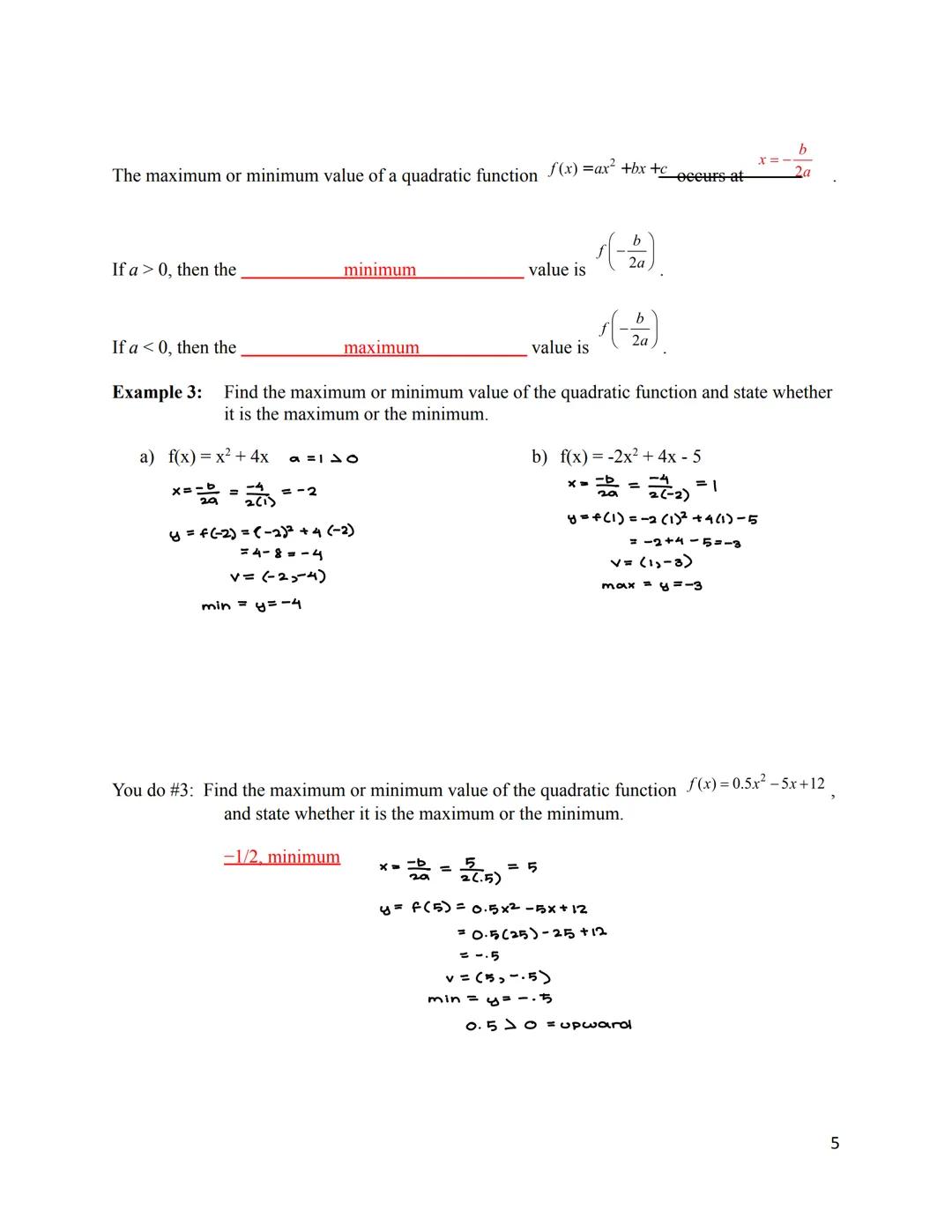 Chapter 3 Polynomial and Rational Functions
3.1 Quadratic Functions and Models
A polynomial function of degree n is a function of the form
A