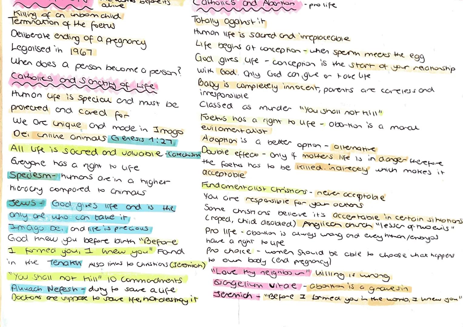 alive
Killing of an unborn child
Termination of the foetus
Deliberate ending of a pregnoncy
Legalised in 1967
When does a person become a pe