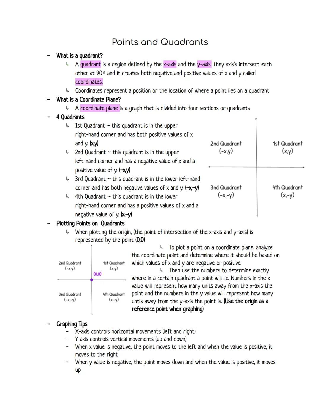 Points and quadrants example
