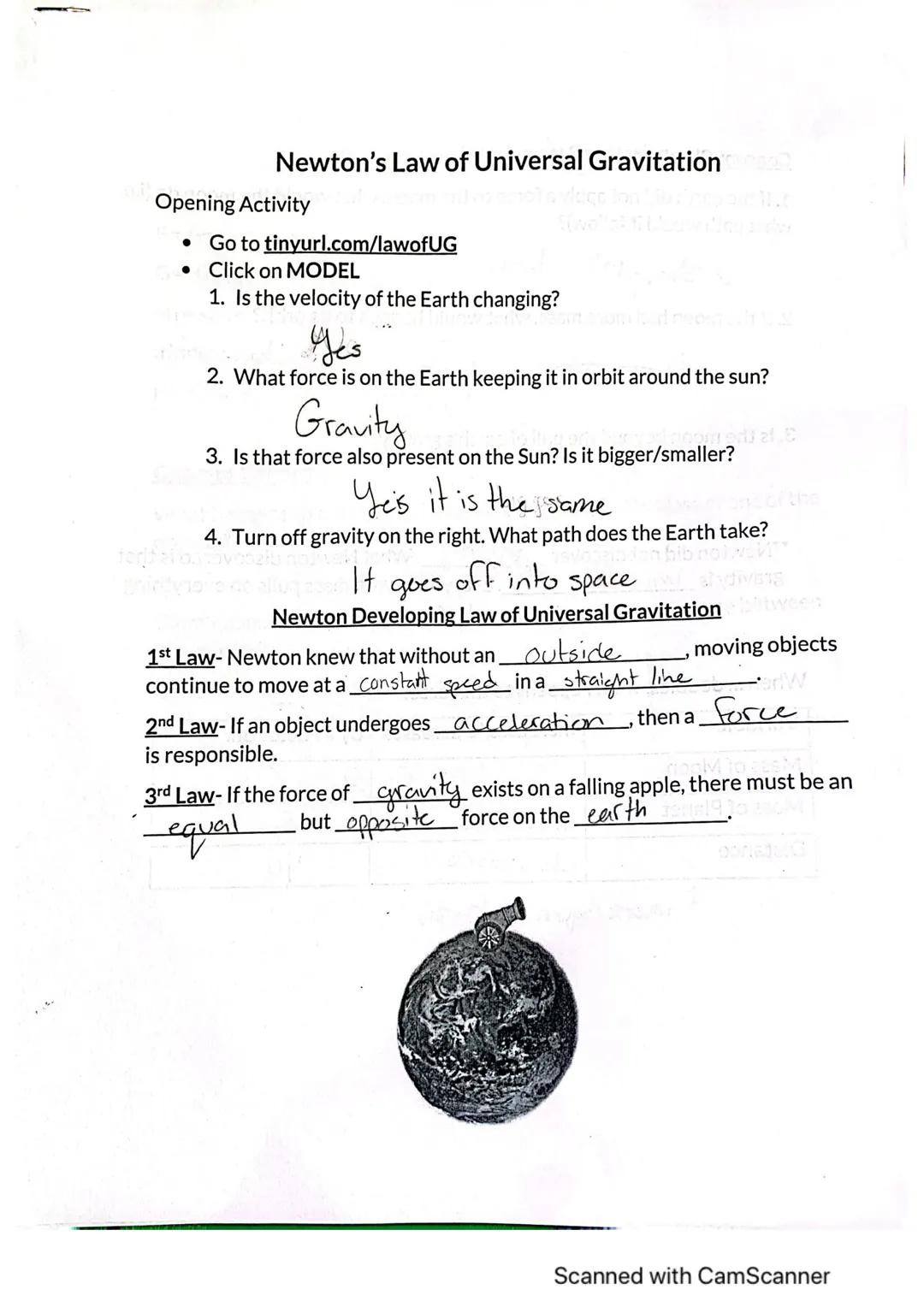 1
Newton's Law of Universal Gravitations?
Undipohot s
Opening Activity
● Go to tinyurl.com/lawofUG
. Click on MODEL
1. Is the velocity of th