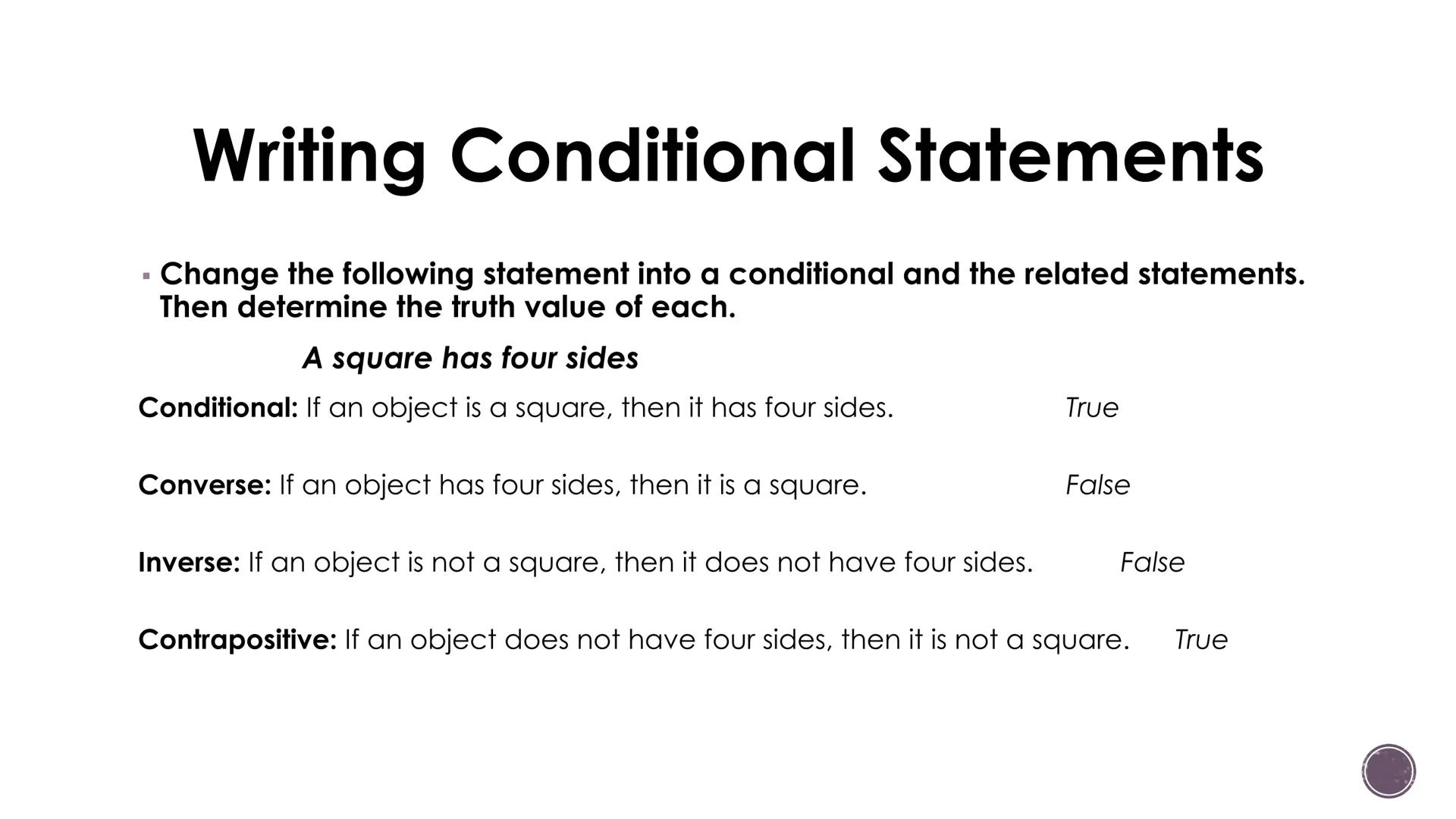 # Logic and Reasoning
Conditional Statements
2 # Vocabulary
■ Conditional Statement: an if-then statement
• Hypothesis: the "if" part of