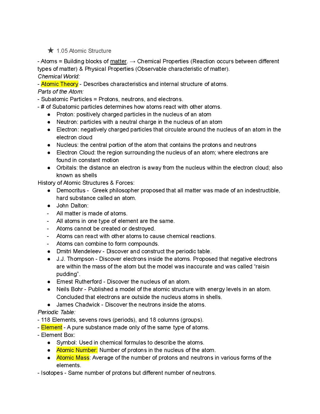 Atomic History Notes