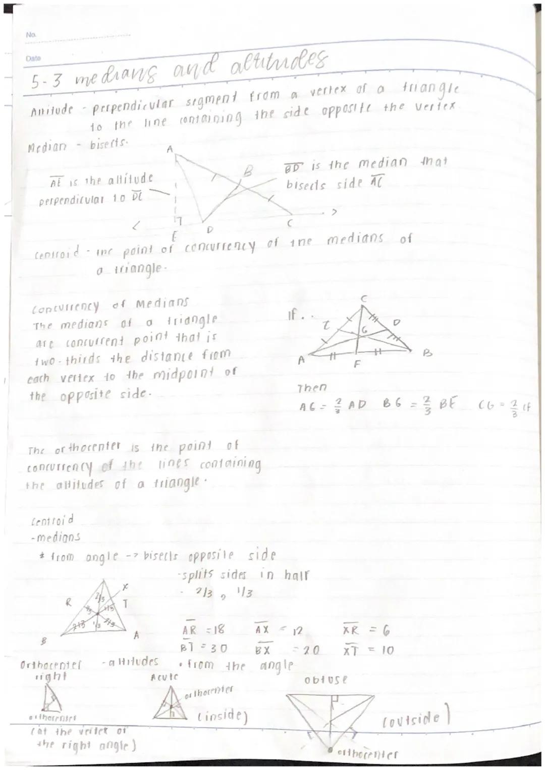 No.
Date
5-1 perpendicular and angle
value of WY
50°2 W 2017
Z
20 75n-2
BISECTORS
Theorem 5-1 Perpendicular Bisector
if a point is on the
pe