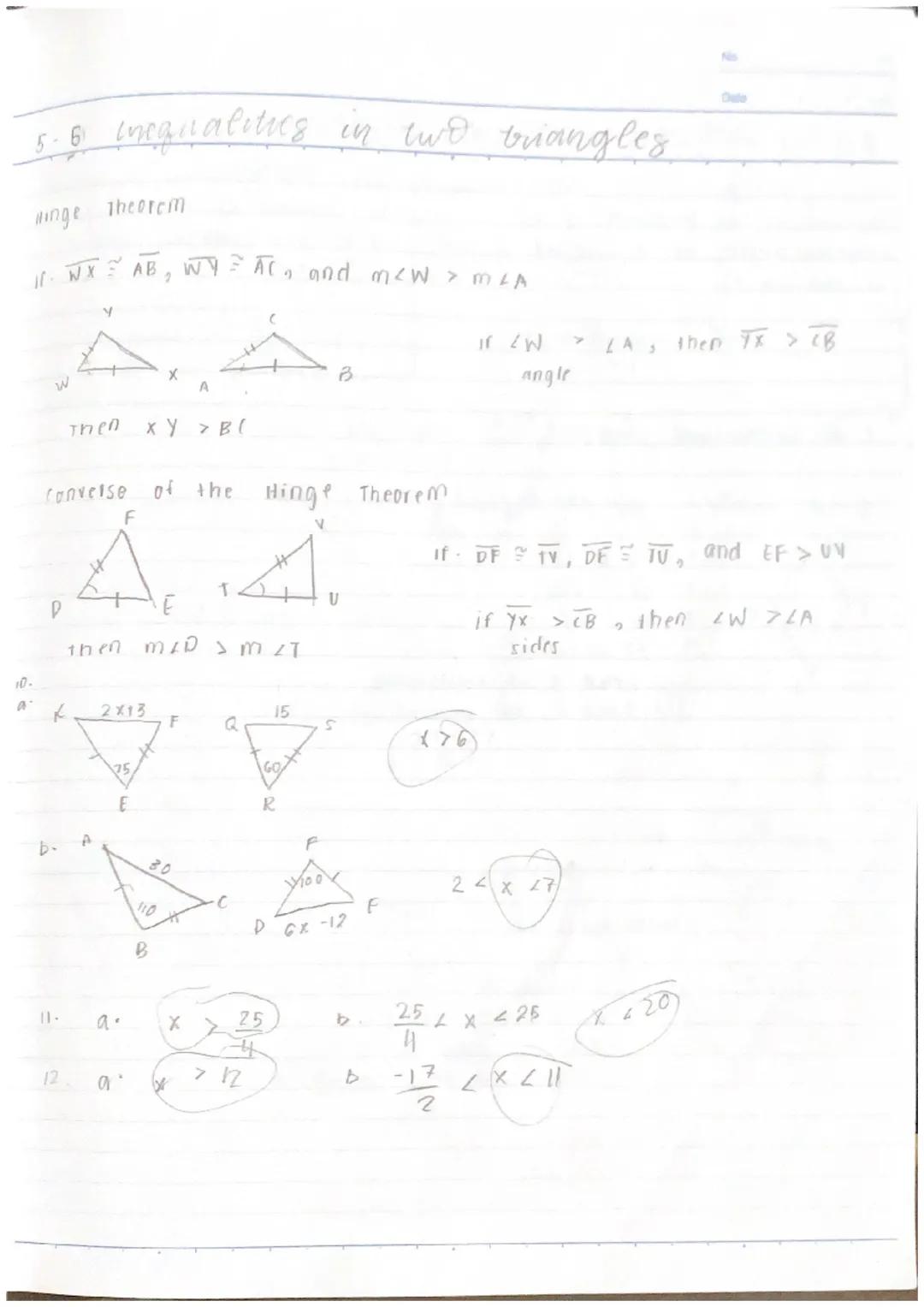 No.
Date
5-1 perpendicular and angle
value of WY
50°2 W 2017
Z
20 75n-2
BISECTORS
Theorem 5-1 Perpendicular Bisector
if a point is on the
pe
