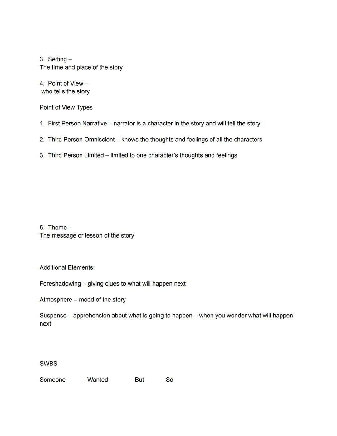 Name:Madeline Bruno
Date: October 18th 2020
Five Elements of a Short Story
1. Plot - sequence of events
Six Stages of Plot Development
1. Ex