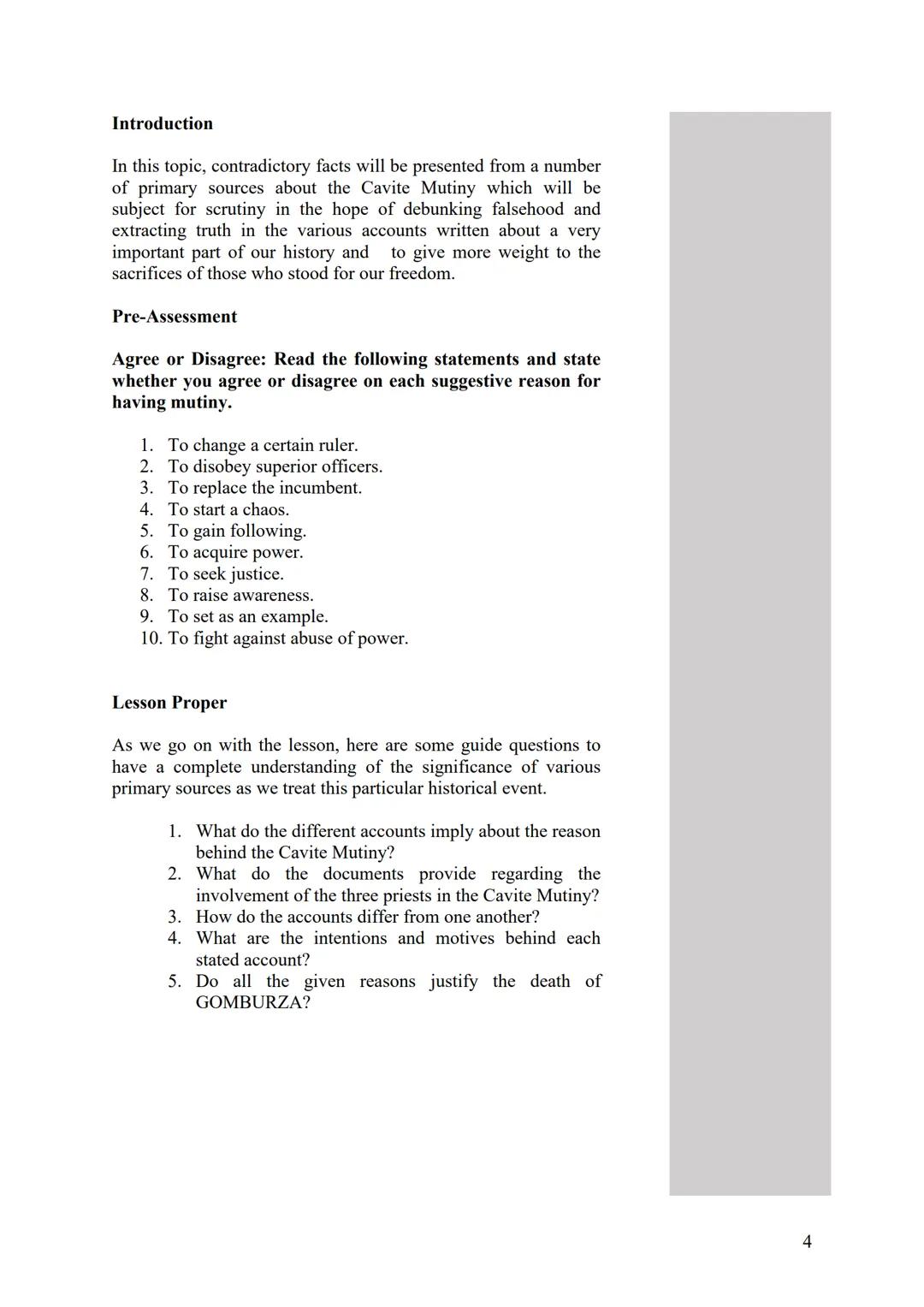 Learning Module 02
Readings in Philippine History
Learning Packet 01
The Cavite Mutiny # Learning Packet 01
The Cavite Mutiny
Introducti