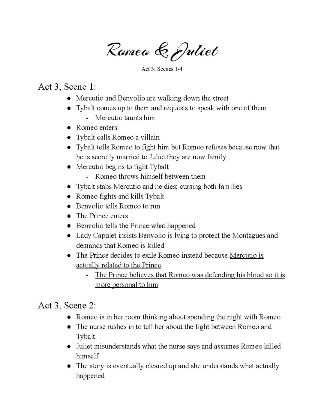 Romeo and Juliet Act 3: Detailed Scene Notes (Scenes 1-4)