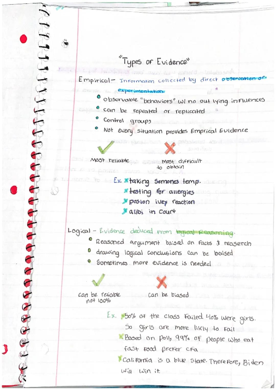 "Types of Evidence"
Empirical Information collected by direct observation or
experimentation.
0 observable "behaviors" w/ no out lying influ