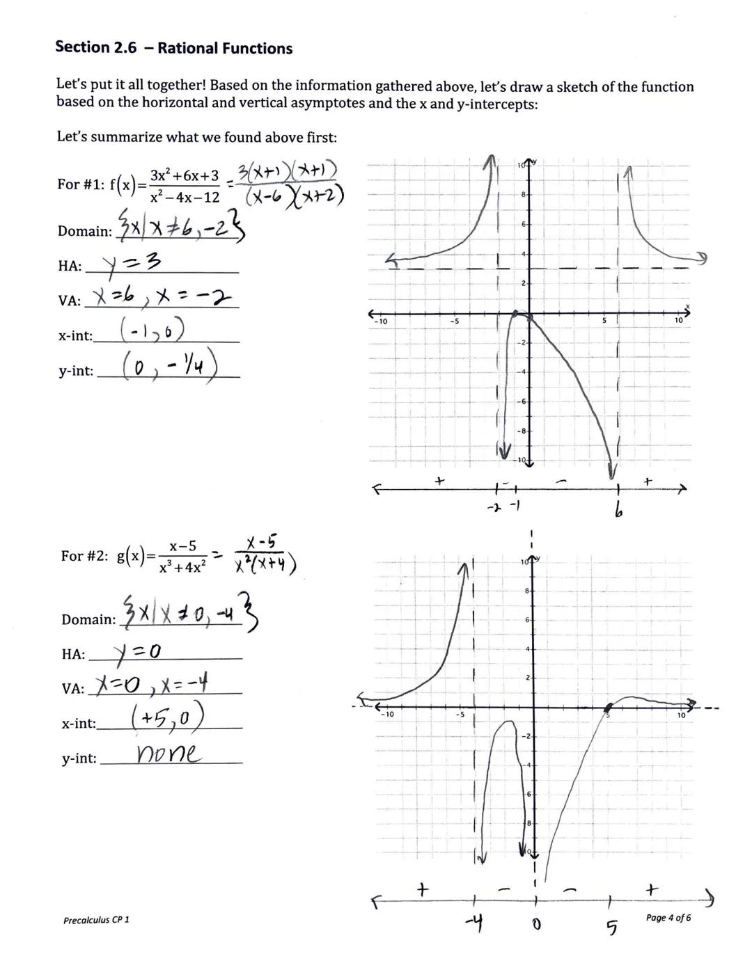 Section 2.6 - Rational Functions
_N(x)
Rational Functions are ratios (quotients) of polynomials, written in the form f(x)= D(x)'
N(x) and D(