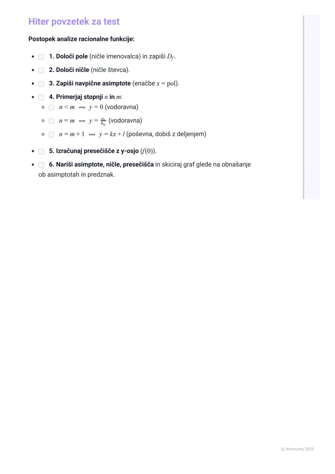 # Racionalne funkcije
Uvod v racionalne funkcije
Racionalna funkcija je funkcija, ki je določena kot kvocient dveh polinomov.
Splošna obli