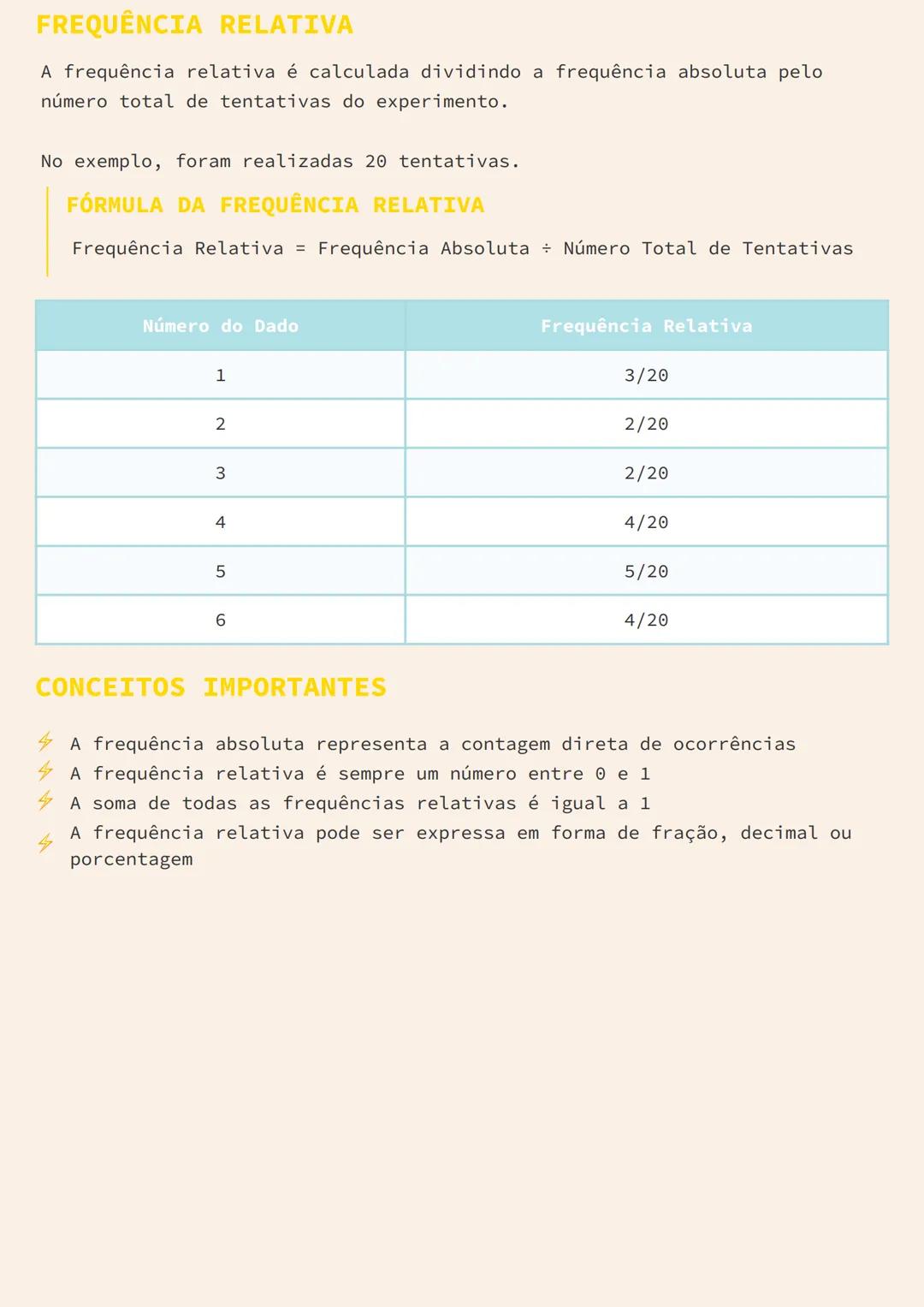 # FREQUÊNCIA ABSOLUTA E RELATIVA
FREQUÊNCIA ABSOLUTA
A frequência absoluta representa o número de vezes que um determinado
evento ocorre e