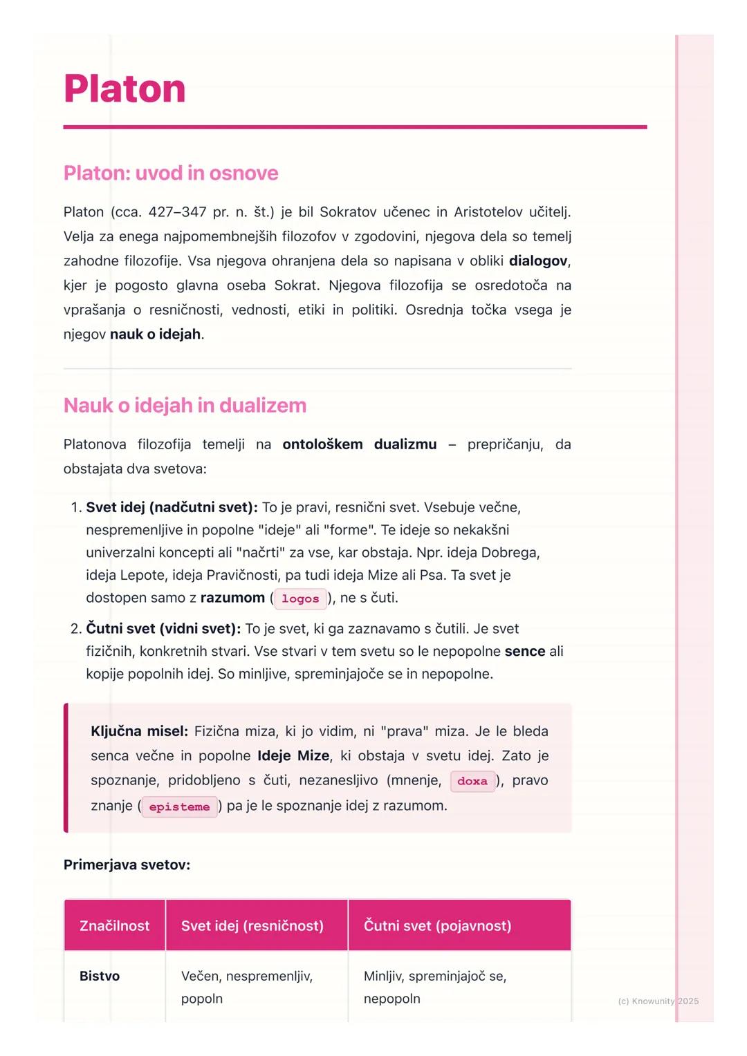 # Platon
Platon: uvod in osnove
Platon (cca. 427-347 pr. n. št.) je bil Sokratov učenec in Aristotelov učitelj.
Velja za enega najpomembne