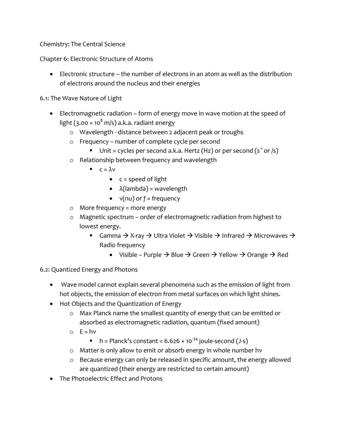 Electronic Structure of Atoms outline