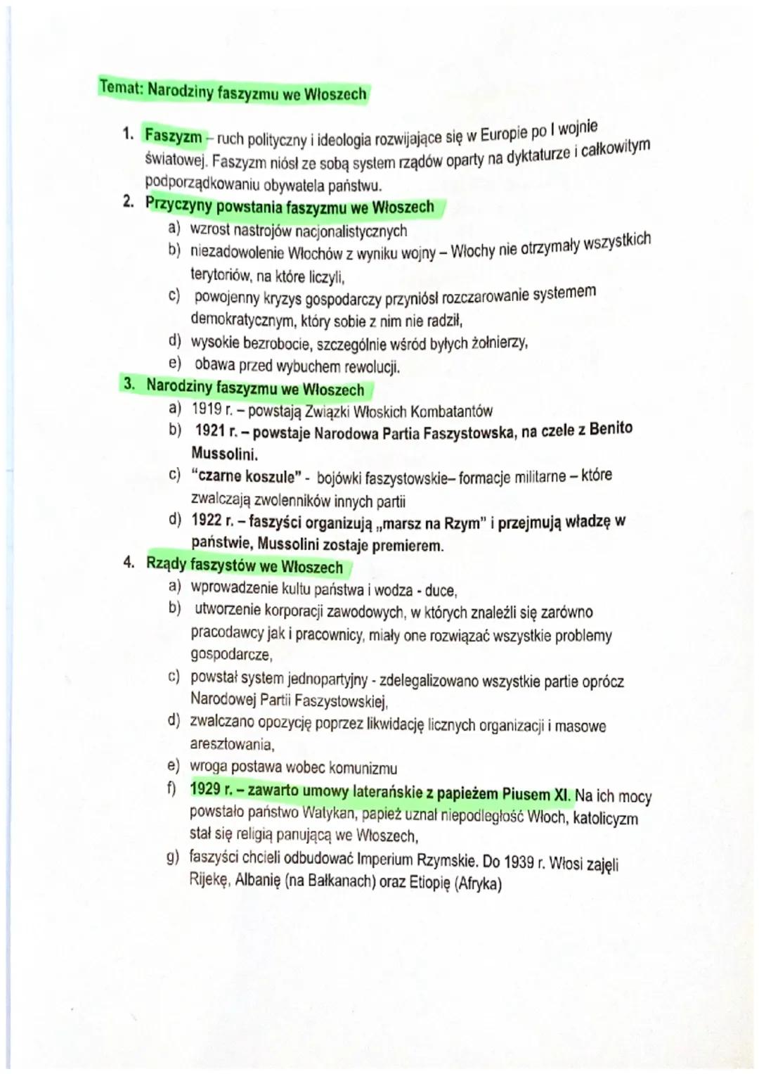 Temat: Narodziny faszyzmu we Włoszech
1. Faszyzm - ruch polityczny i ideologia rozwijające się w Europie po I wojnie
światowej. Faszyzm ni