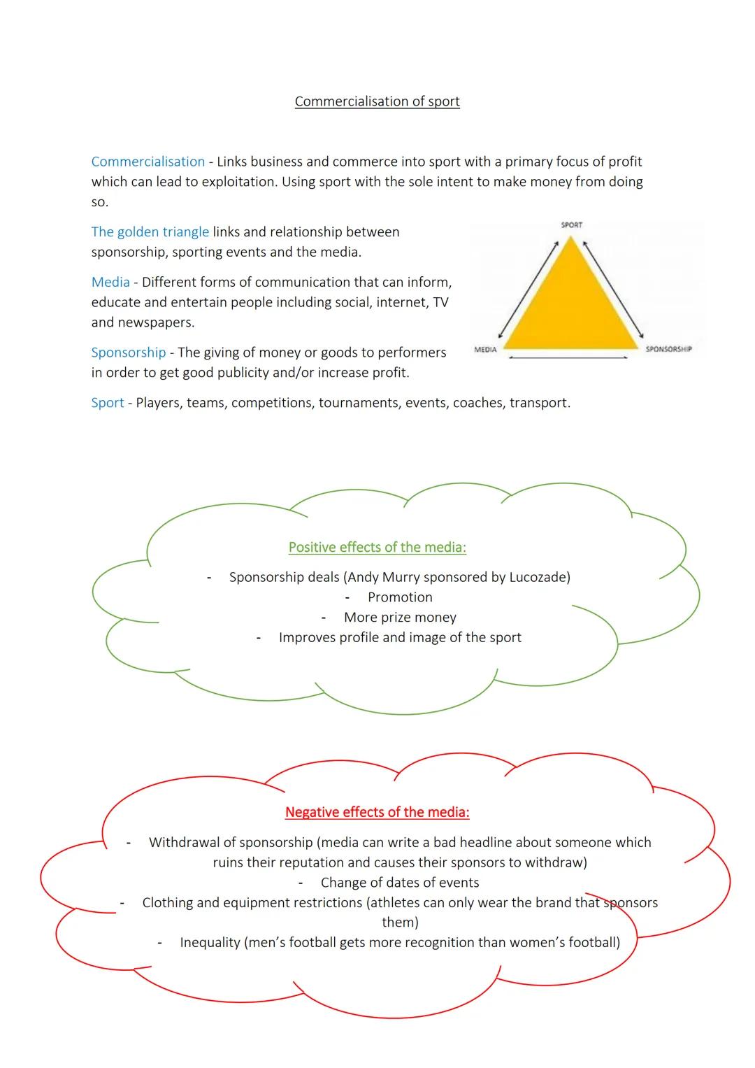 Commercialisation of sport
Commercialisation - Links business and commerce into sport with a primary focus of profit
which can lead to explo