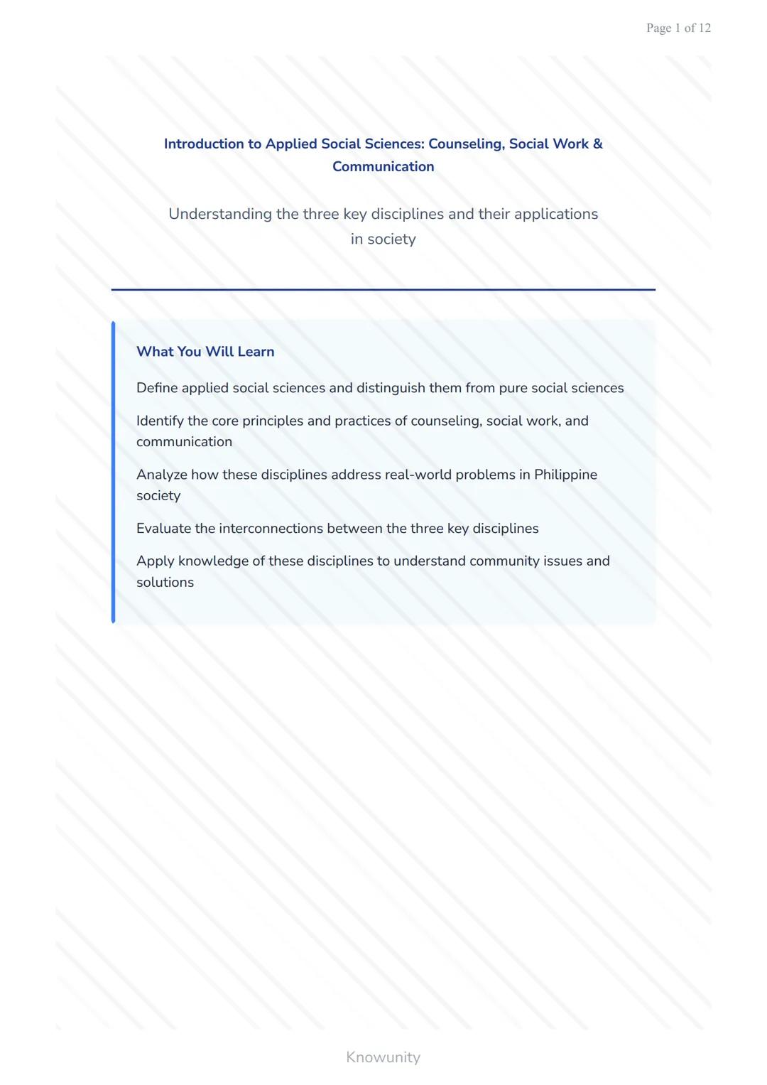 Introduction to Applied Social Sciences: Counseling, Social Work & Communication