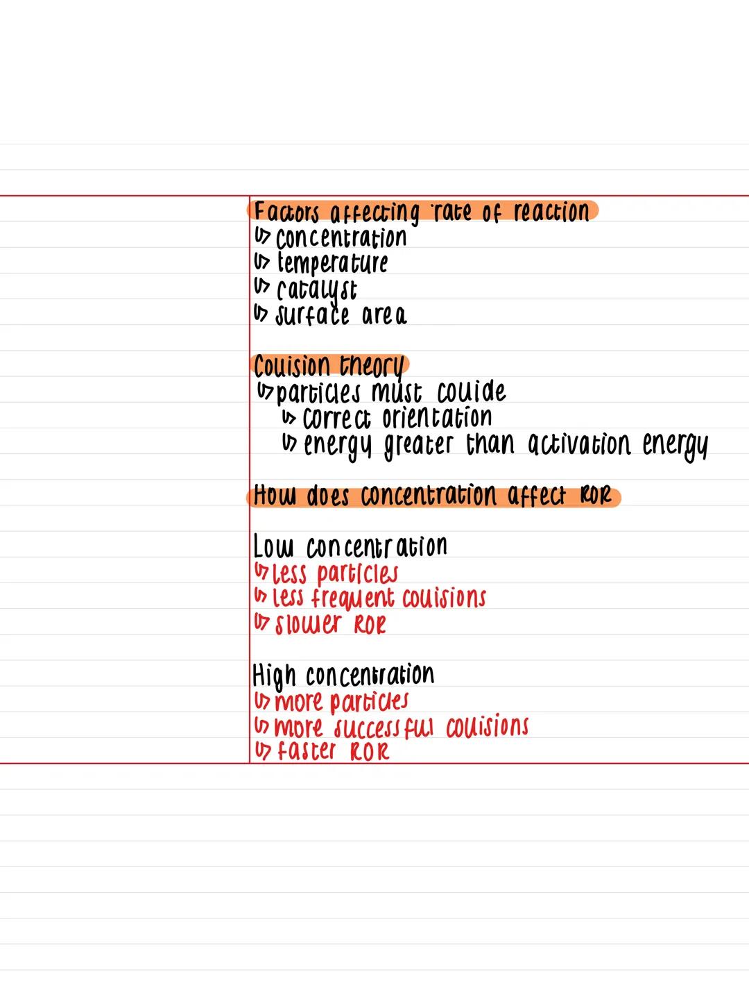 10.1 - rates of reaction (concentration) · Lesson 1
Key Facts:
rate of reaction=
how fast reactant
is used up / produc
formed
Notes:
Rate Ch