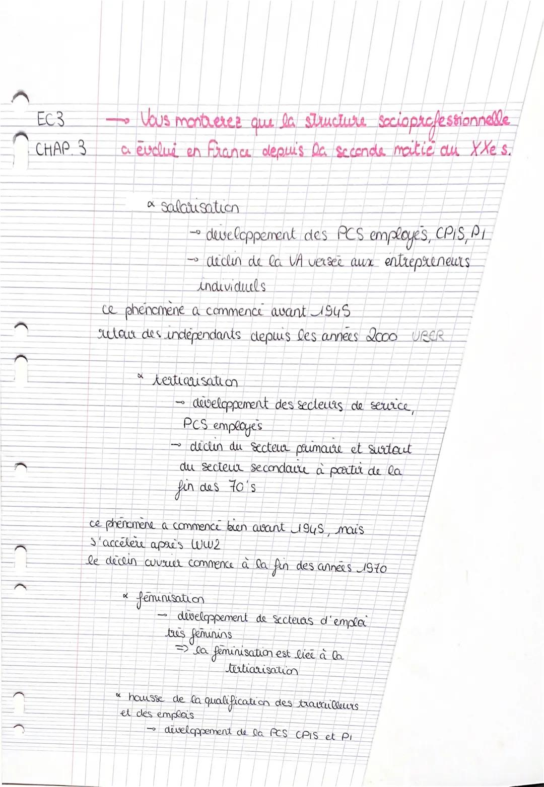 EC 3
CHAP. 3
→ Vous montrerez que la structure socioprofessionnelle
a evdue en France depuis la seconde matie au XXe s.
a salarisation
-