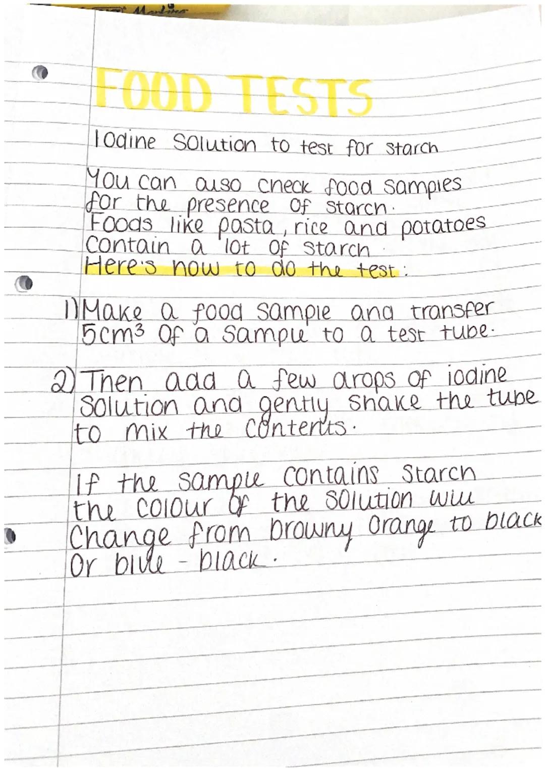 FOOD TESTS
Biuret test to test for proteins.
You can use the Bluret test to see
if a type of food contains protein.
Meat and cheese are prot